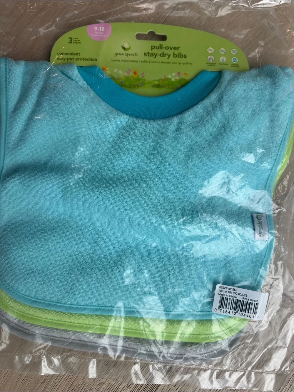 Aqua Pull-Over Stay-Dry Baby Bib (3-Pack)